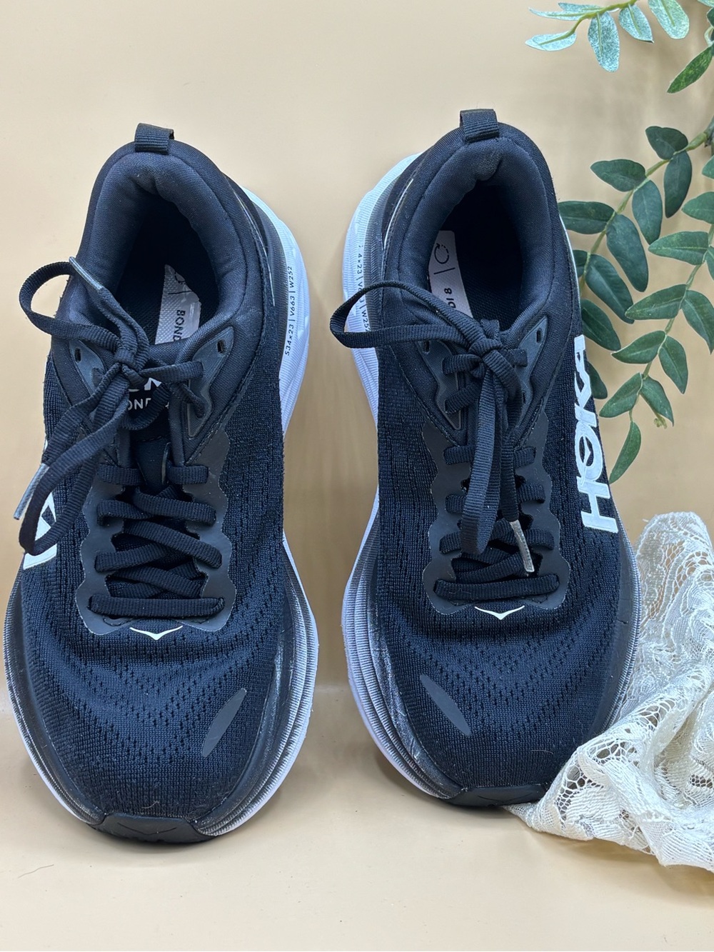 HOKA Bondi 8 Women’s Size 6 B Black White Running Walking Shoes Sneakers